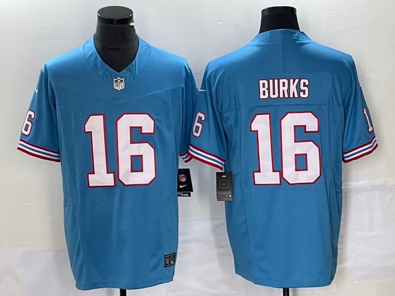 Men's Tennessee Titans Treylon Burks #16 Light Blue Oilers Throwback Alternate Jersey